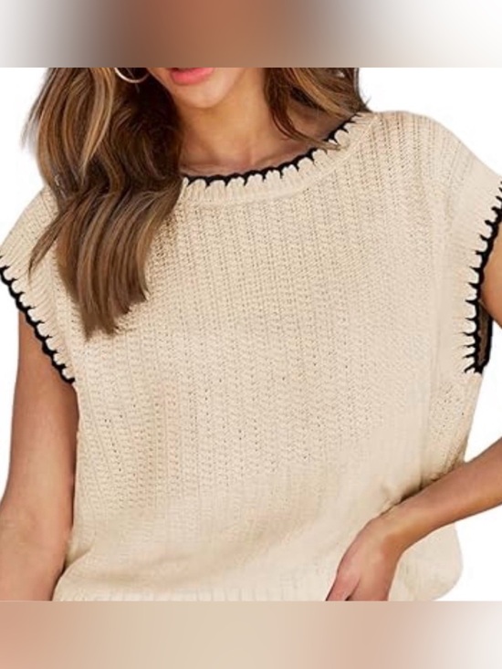 Zara Tops - Zara Cream Cropped Knit Top with Black Trim S